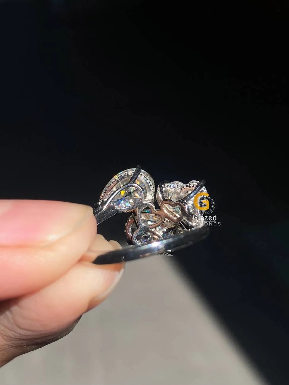 Three Stone Moissanite Hidden Halo Ring