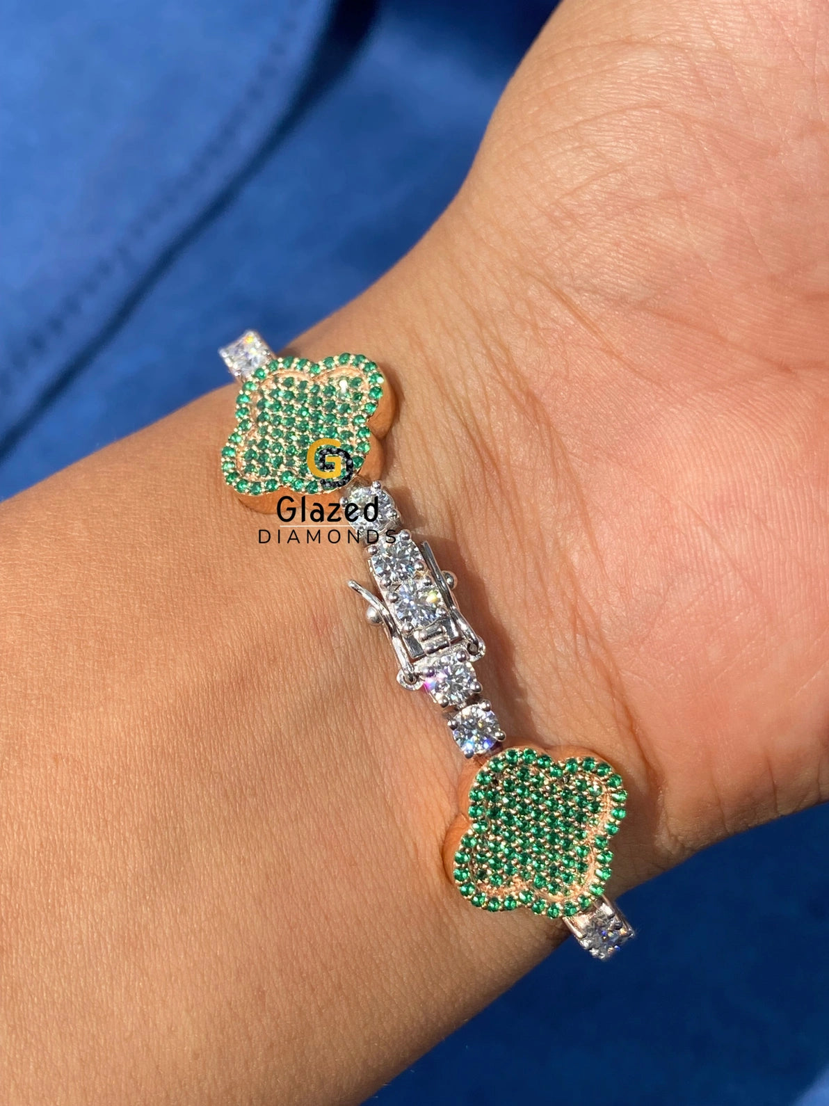 Two Tone 4MM Round Moissanite Hip Hop Clover Bracelet