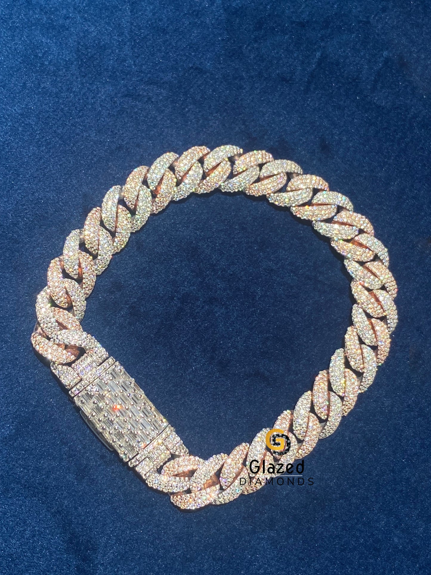 Two Tone Fully Iced Out Cuban Link Hip Hop Chain Bracelet