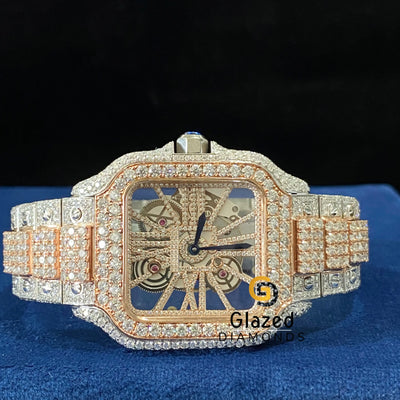 Two Tone Skeleton Dial Fully Iced Out Moissanite Watch