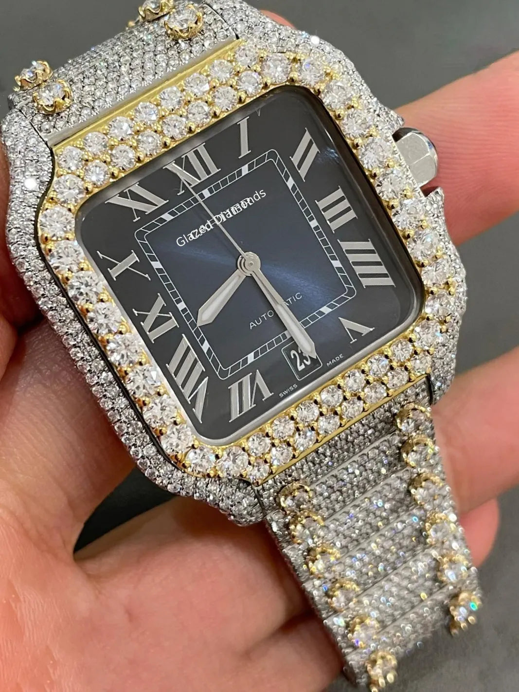 Two Tone Studded Hip Hop Wacth