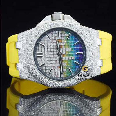 Face Dial Unique Yellow Silicon Strap VVS Moissanite Watch For Men