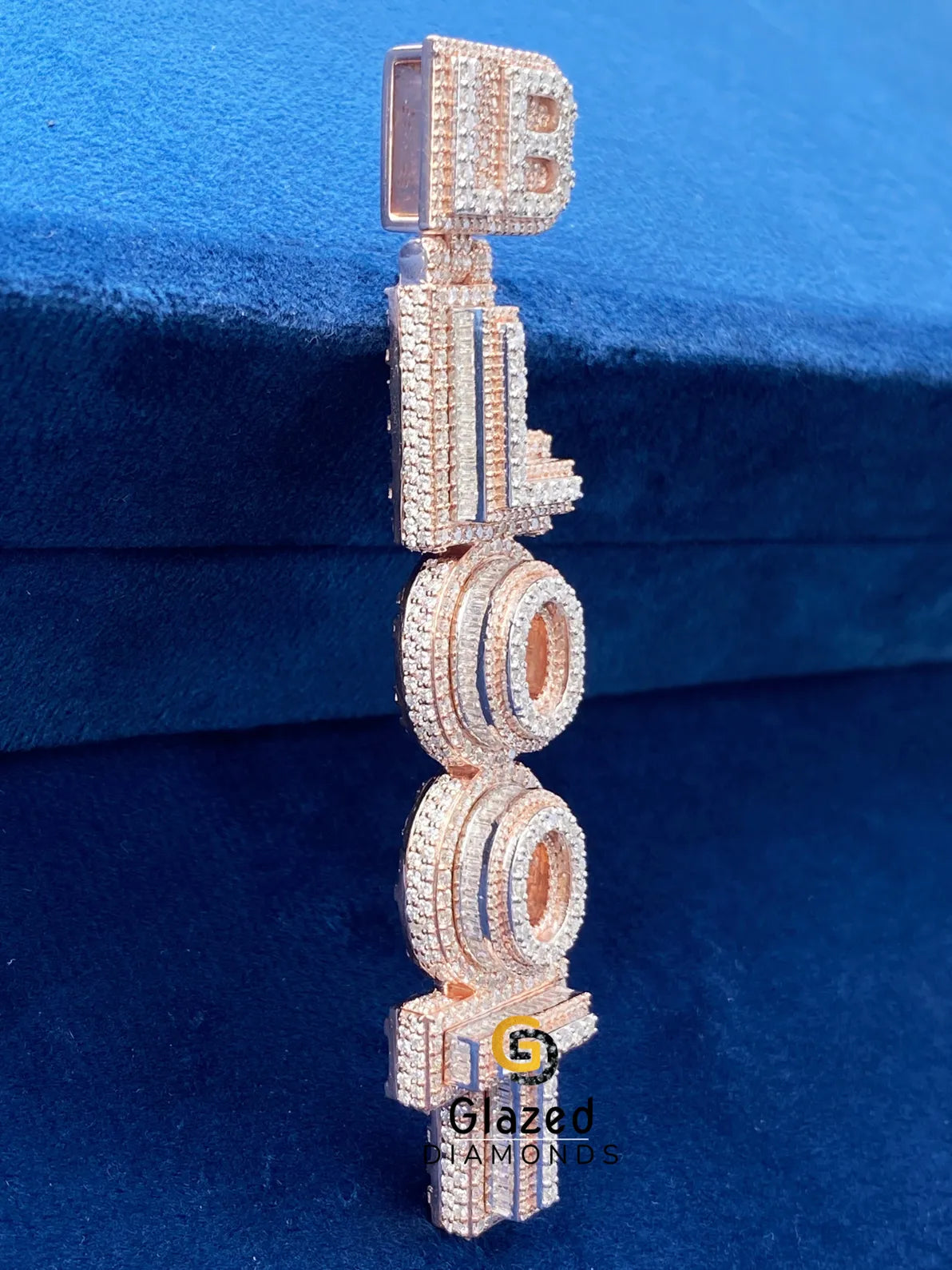 VVS Round Moissanite Two Tone Diamond Studded Vertical Pendant