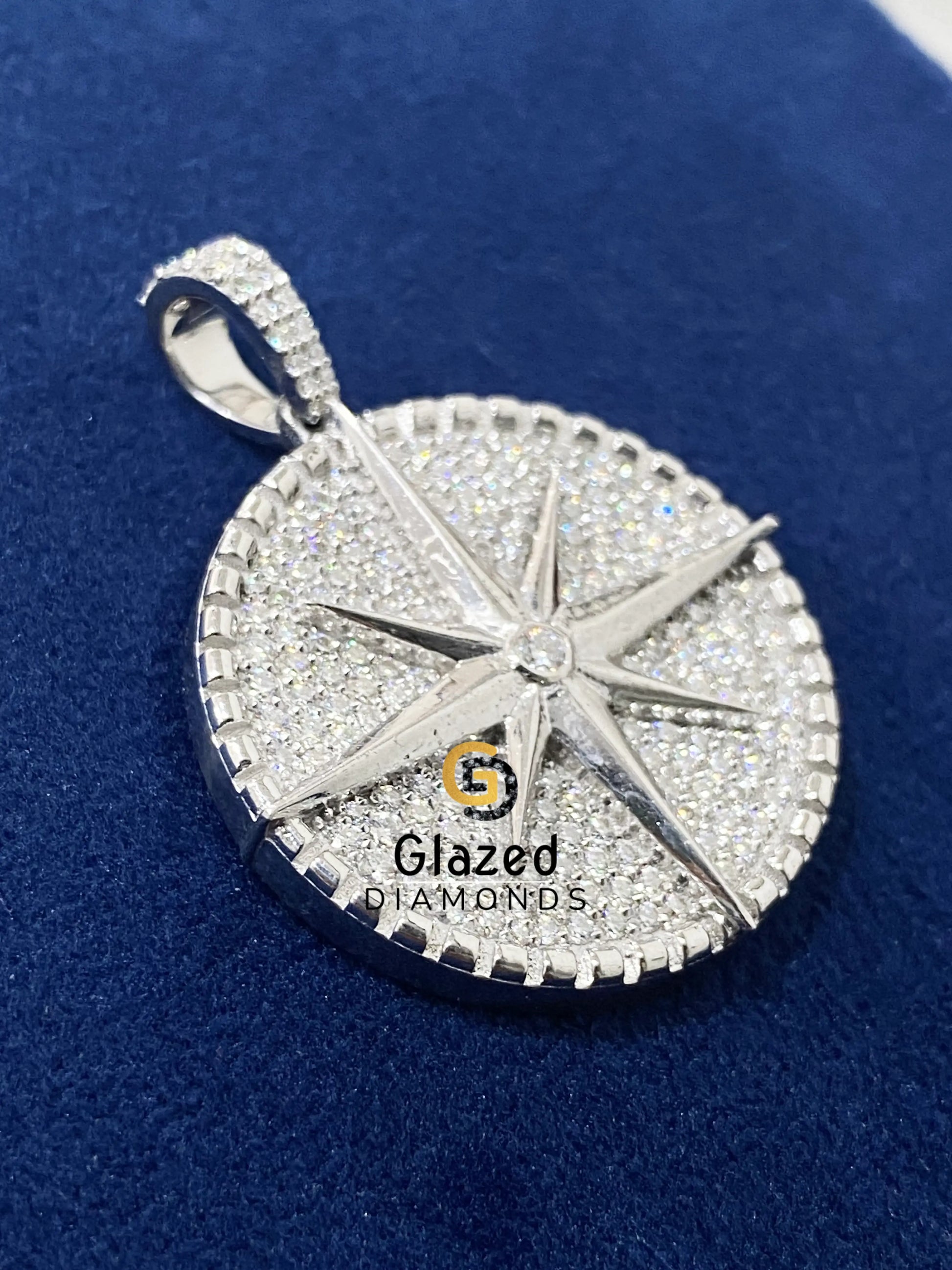 VVs Round Moissanite Customized Compass Pendant
