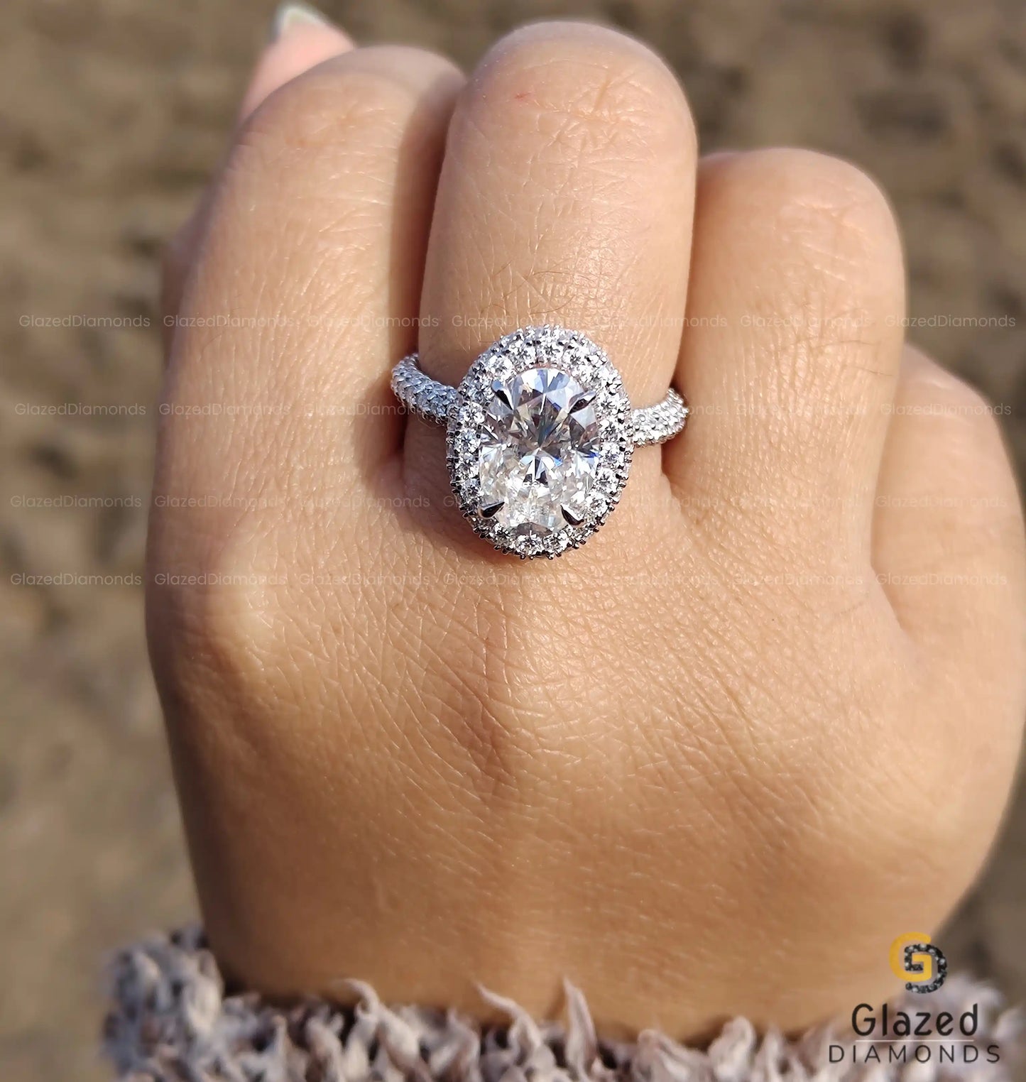 4.5CT Oval Cut Moissanite Halo Vintage Engagement Ring