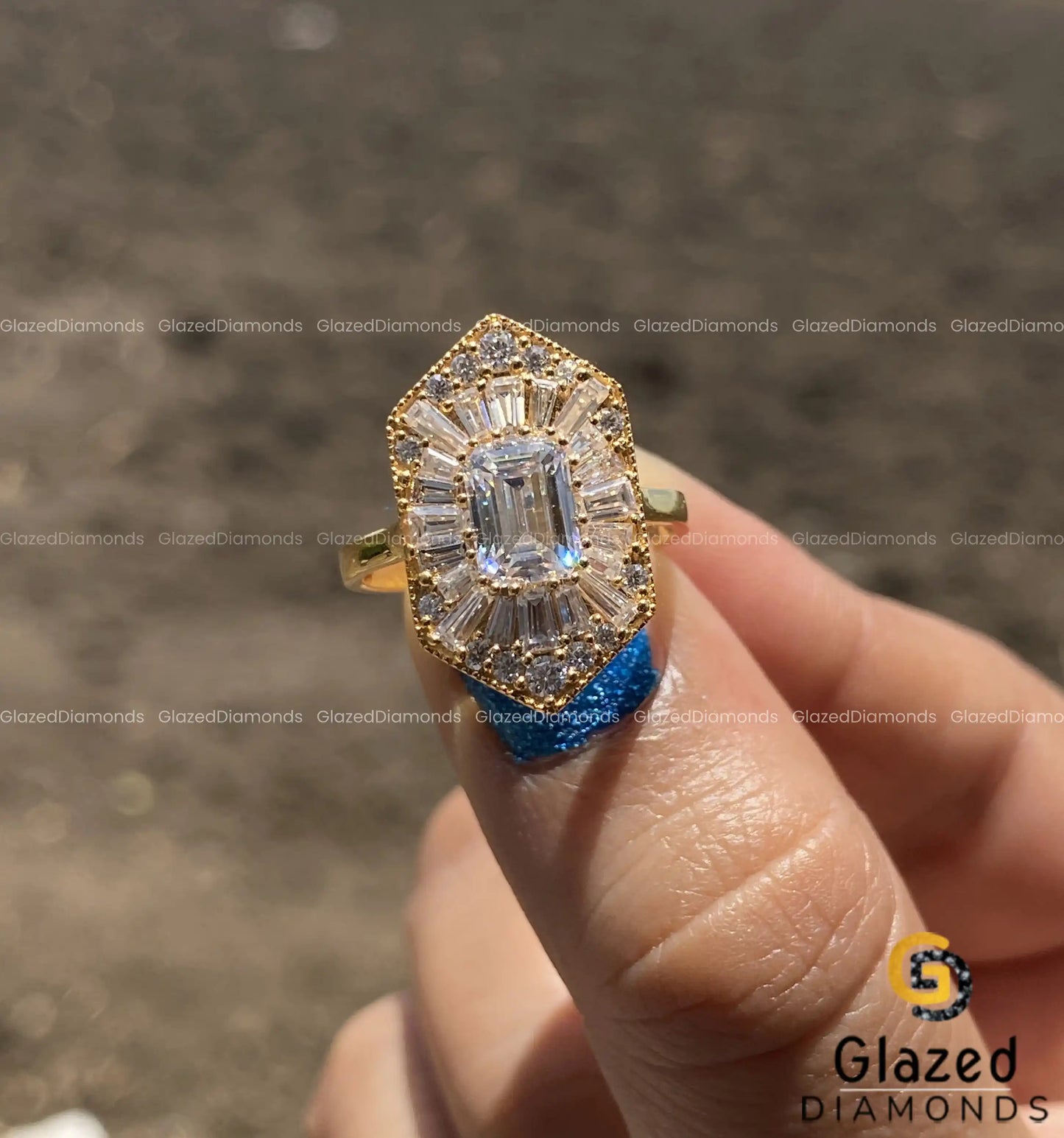 Art Deco Emerald Cut Moissanite Hexagon Shape Engagement Ring For Her