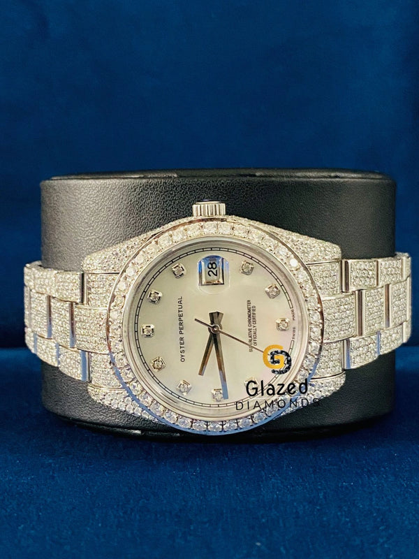 White Dial D Colorless Bust Down VVs Moissanite Watch