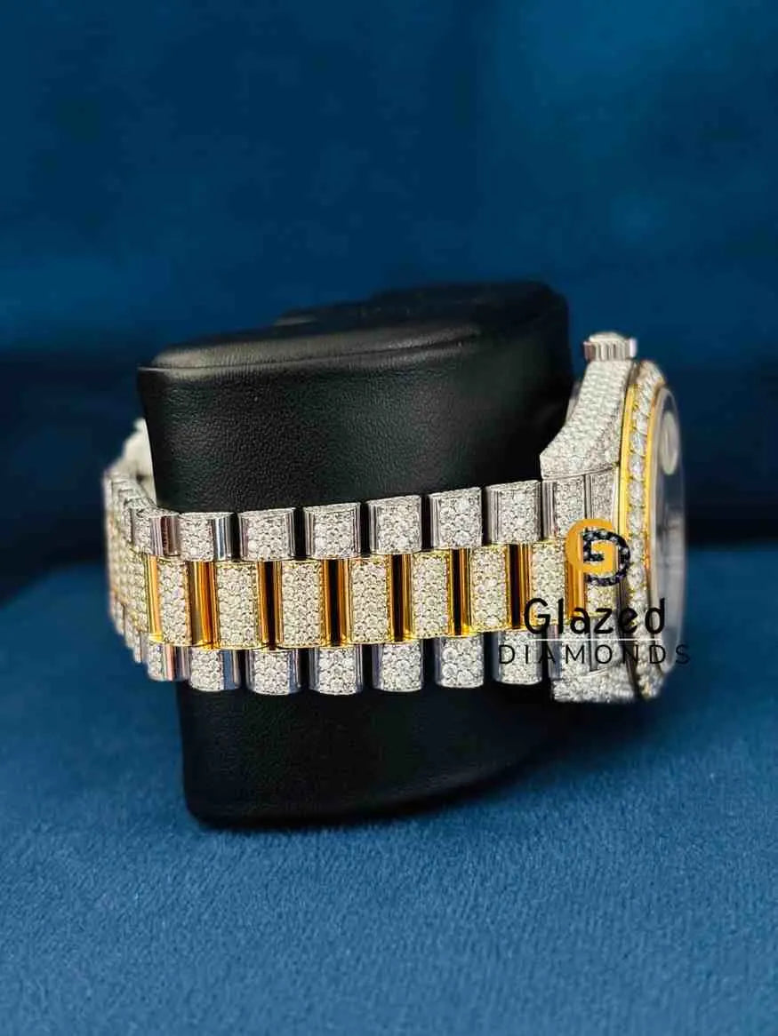 White Dial Diamond Studded Stainless Steel Moissanite Watch