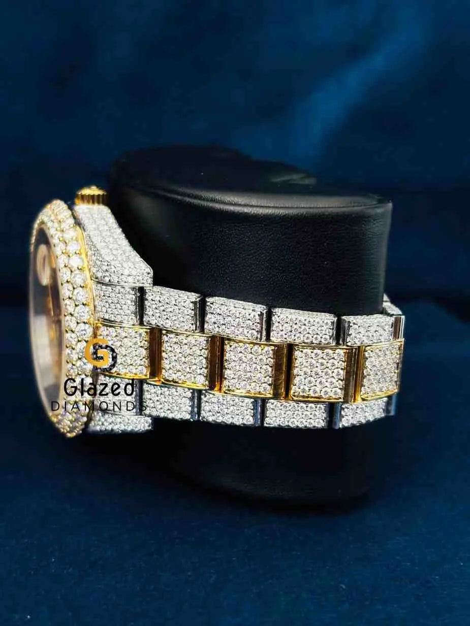 Yellow Dial Baguette Bar Two Tone Moissanite Watch