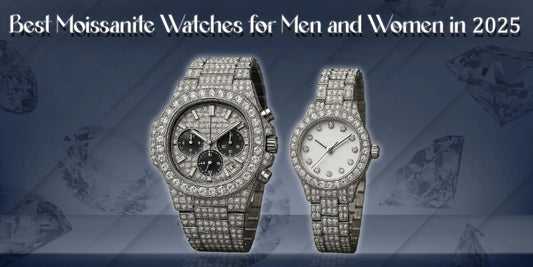 Luxury moissanite watches for men and women with diamond-studded designs.