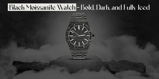 Stylish Black Moissanite Watch with full iced design and bold look