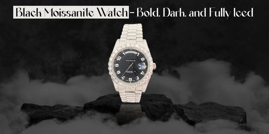 Stylish Black Moissanite Watch with full iced design and bold look