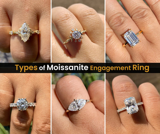 Types of Moissanite Engagement Ring on fingers