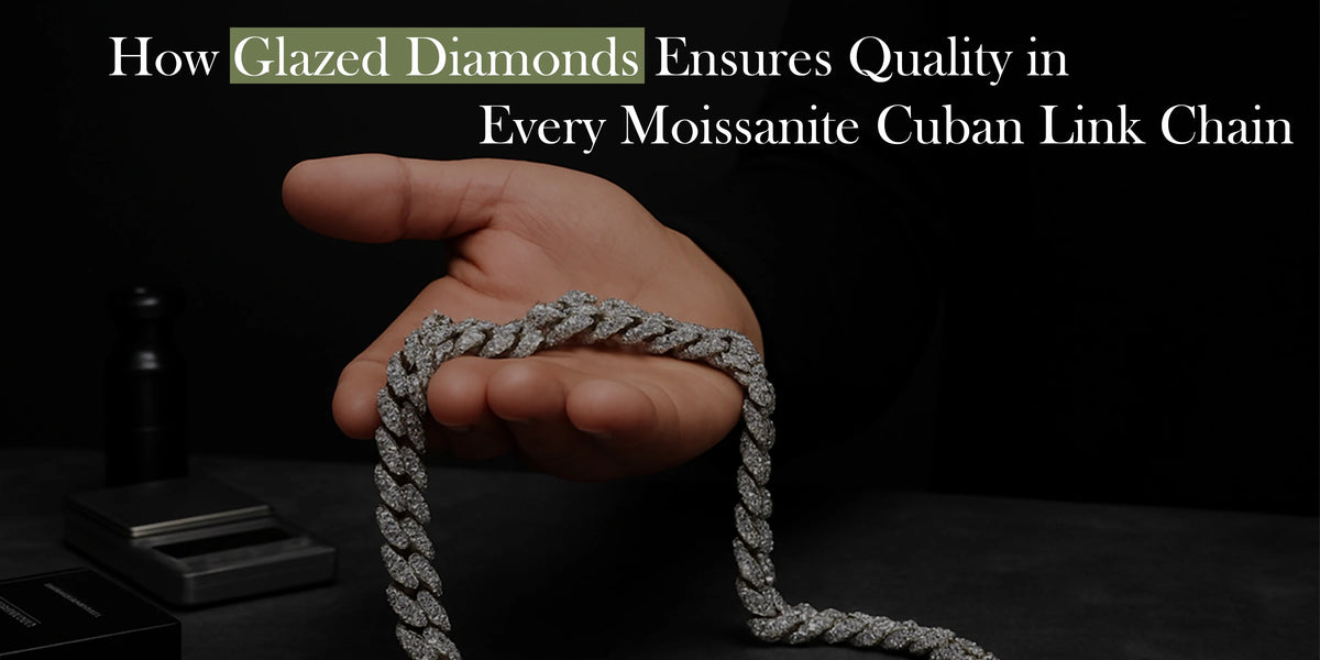 Hand holding Moissanite Cuban link chain showcasing quality