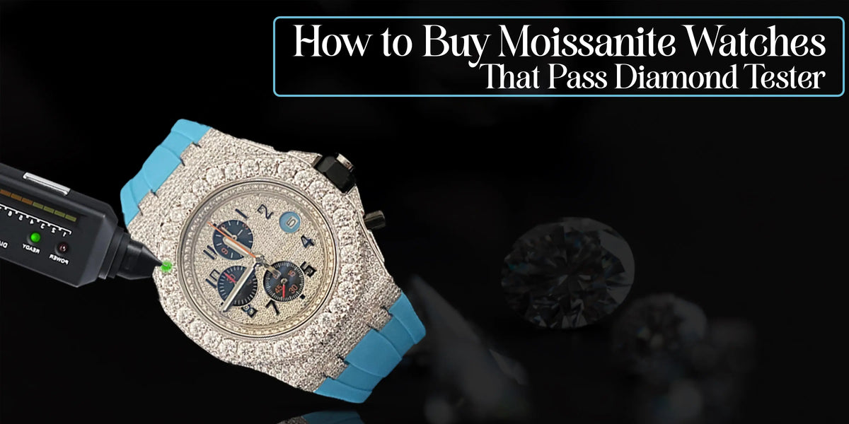 Moissanite luxury watch tested with diamond tester