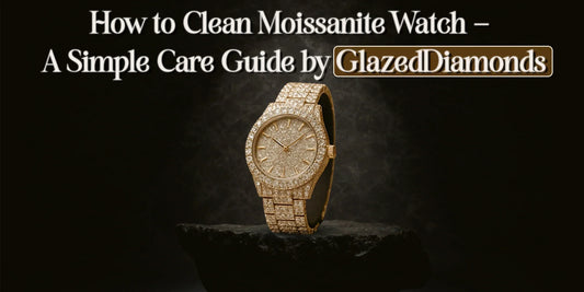 Moissanite Watch placed on black stone stand