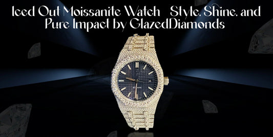 Luxury iced out moissanite watch with gold finish by Glazed Diamonds