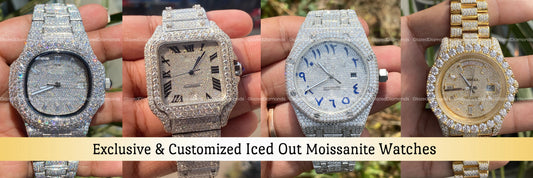 Exclusive Iced Out Moissanite Watch collection of different size and shapes