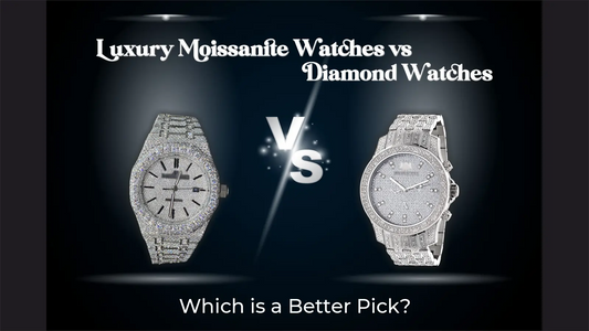 Moissanite Watches vs Diamond Watches luxury comparison graphic