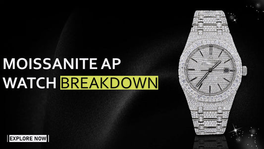 Moissanite ap watch atanding in black ground 