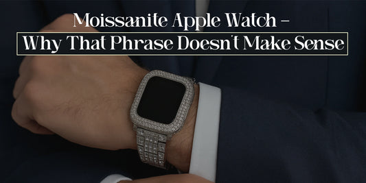 Moissanite Apple Watch with sparkling diamond-like design on wrist