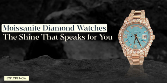 Luxury Moissanite Diamond Watches with blue dial and sparkling stones