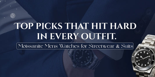 Moissanite mens watches for streetwear and suits in stylish look