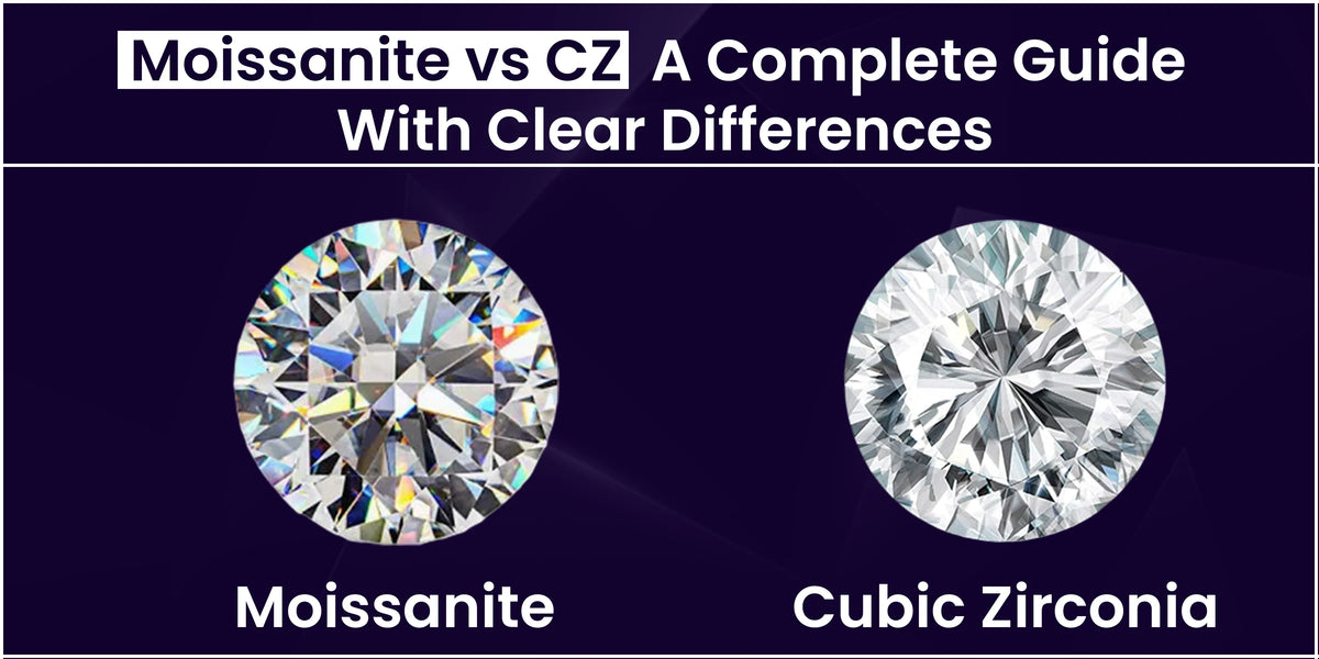 Moissanite vs CZ comparison showing sparkle and clarity differences between moissanite and cubic zirconia