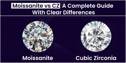 Moissanite vs CZ comparison showing sparkle and clarity differences between moissanite and cubic zirconia