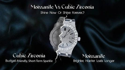 Moissanite vs Cubic Zirconia Watches shown with a split view for easy comparison