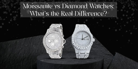 Moissanite vs Diamond Watches shown side by side for easy difference