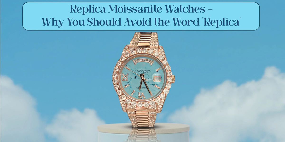 Replica Moissanite Watch with blue dial and diamond-studded design
