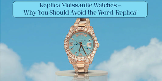 Replica Moissanite Watch with blue dial and diamond-studded design