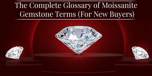 Sparkling Moissanite gemstone on red background for buyers guide