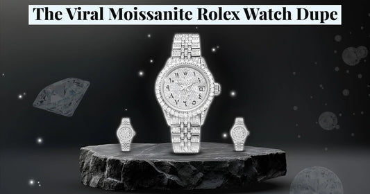 Viral moissanite watch Rolex dupe with iced-out Arabic dial design