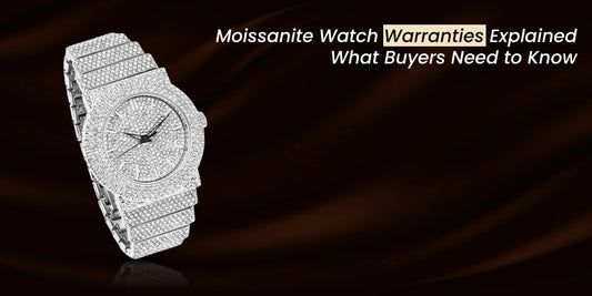 Moissanite watch warranties explained with diamond-studded luxury watch