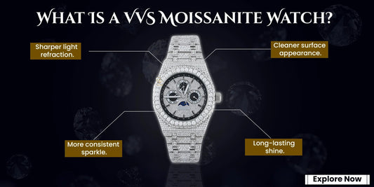 VVS moissanite watch with sharp shine, clean finish, and full sparkle