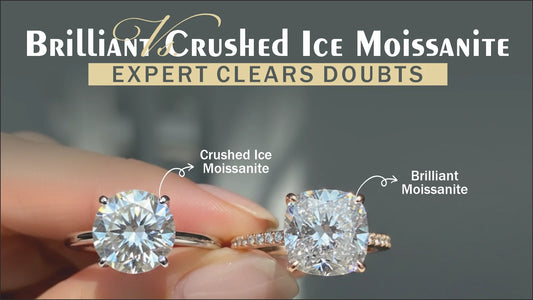 Brilliant vs Crushed Ice Moissanite comparison showing sparkle, cut and visual clarity difference
