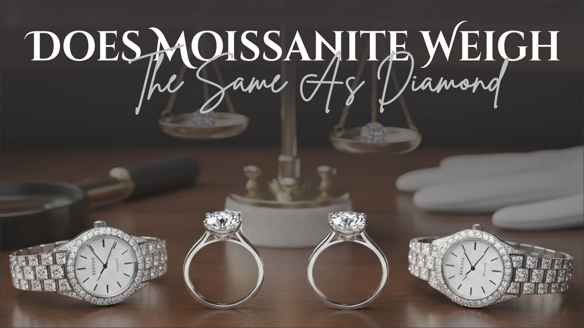 Does Moissanite Weigh the Same as Diamond comparison image with moissanite and diamond rings and watches
