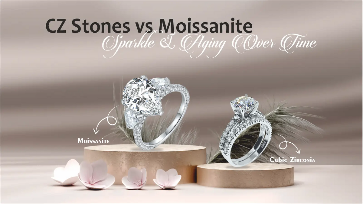 CZ Stones vs Moissanite jewelry guide showing stone differences