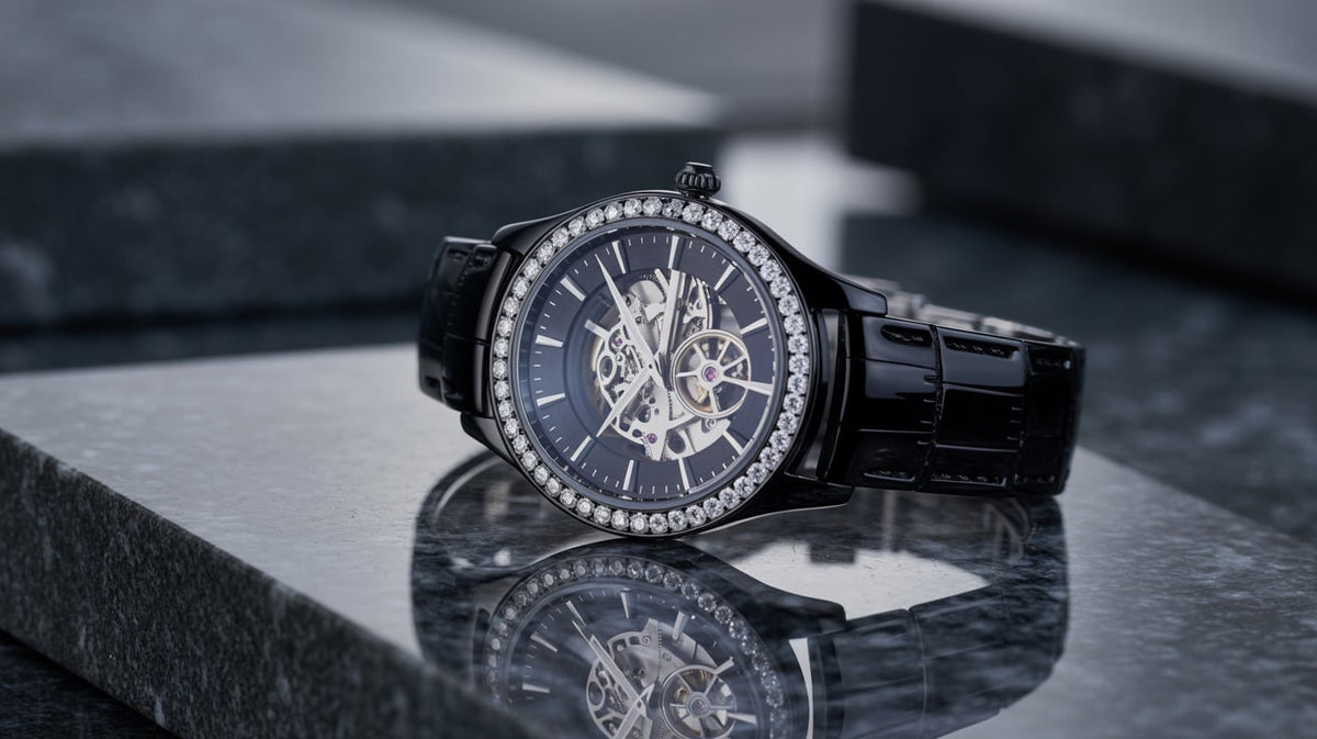 Black Moissanite Watch – Bold, Dark, and Fully Iced