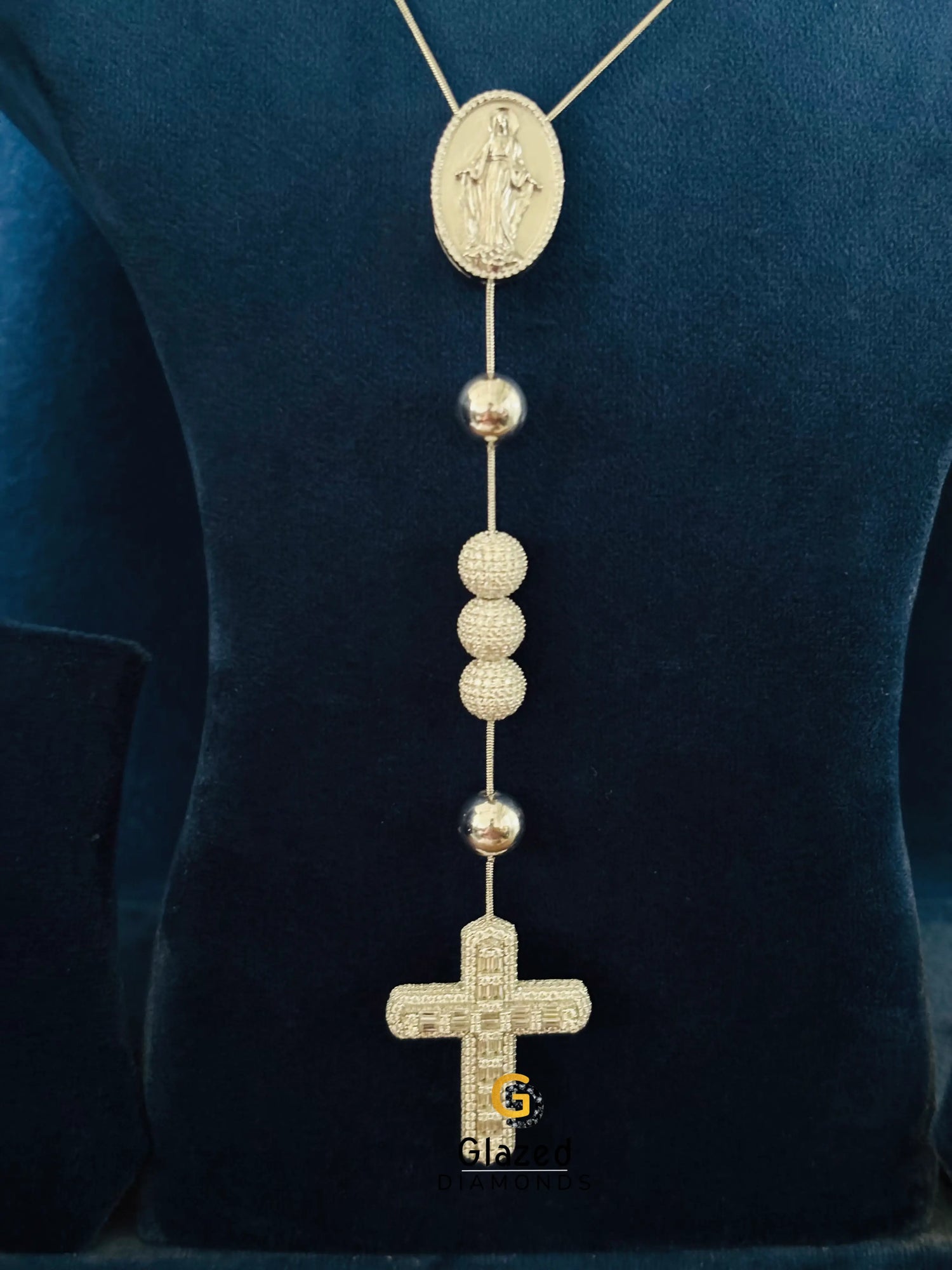 925 Silver Rosario Jesus Iced Diamond Chain