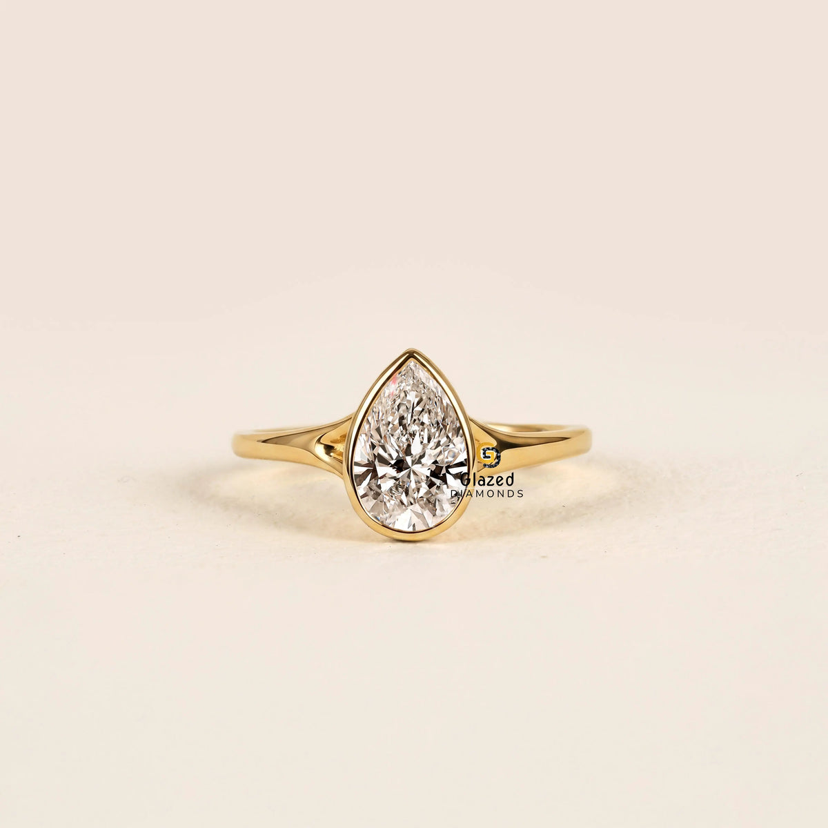 Pear Bezel Set Lab Diamond Wedding Ring For Women