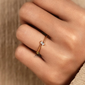 0.15 CT Baguette Cut Lab Grown Diamond Solitaire Wedding Ring For Women