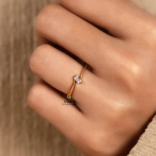 0.15 CT Baguette Cut Lab Grown Diamond Solitaire Wedding Ring For Women