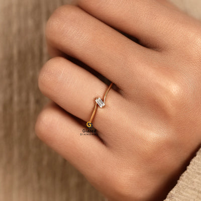0.15 CT Baguette Cut Lab Grown Diamond Solitaire Wedding Ring For Women