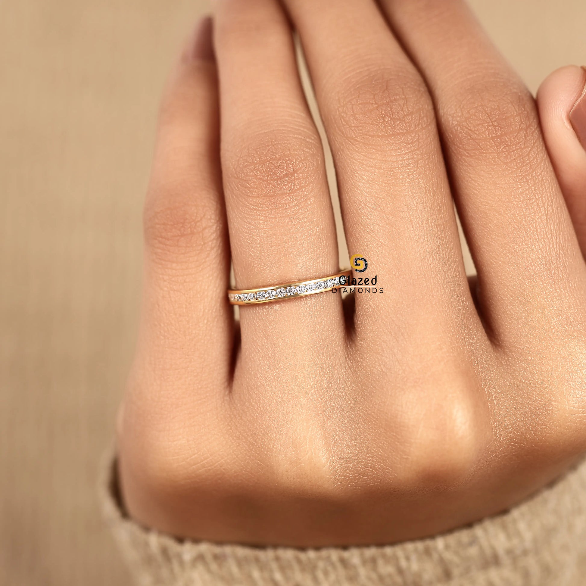 0.8CT Round Cut Lab Diamond Half Eternity Band