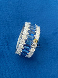 10MM Blue Radiant & Round Moissanite Diamond Studded Hip Hop Ring 925 Silver