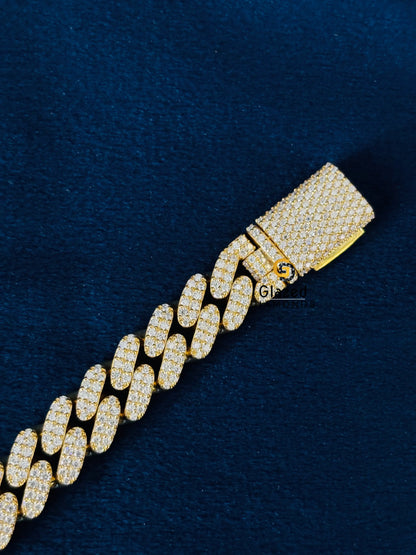 10MM Yellow Gold Plated Moissanite Cuban Link Bracelet For Men