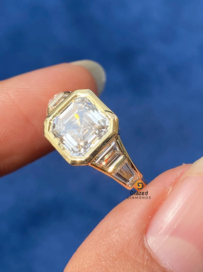 3CT Asscher Cut Five Stone Moissanite Bezel Set Engagements Ring